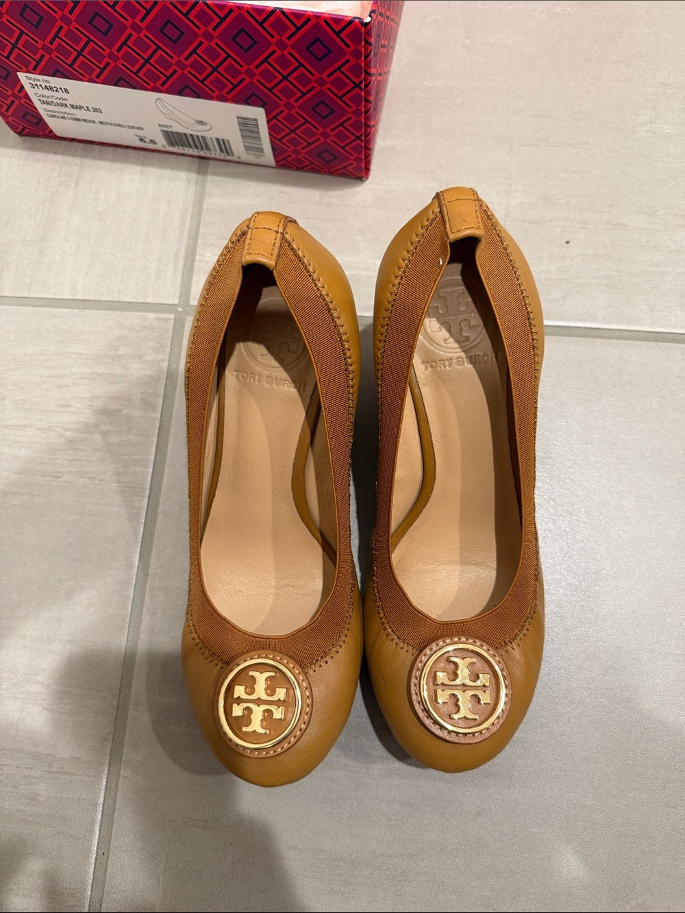 Tory Burch Caroline 2 65mm Wedge brown tan sz 6.5 women’s with box used